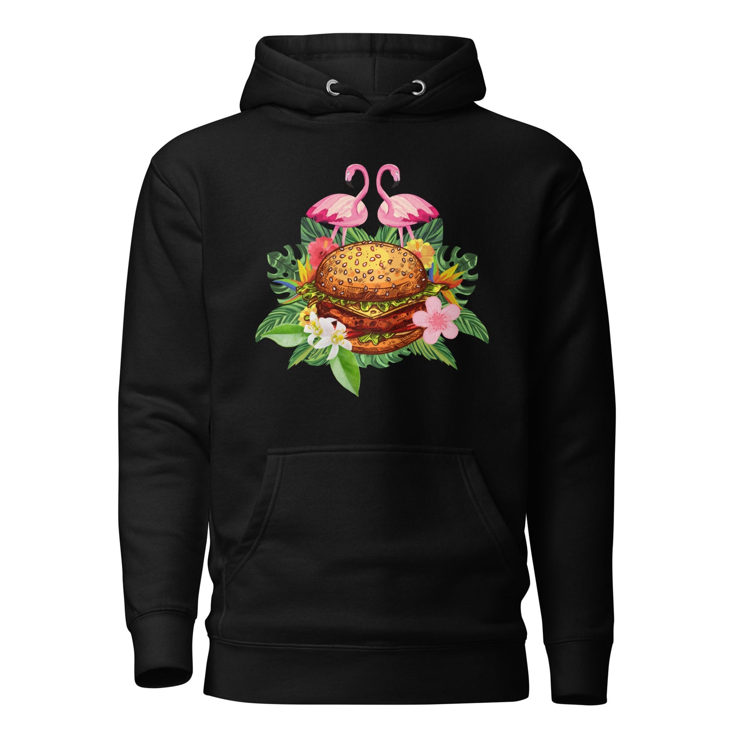 Unisex-Kapuzenpullover - Flamingos lieben Fleischkuchen