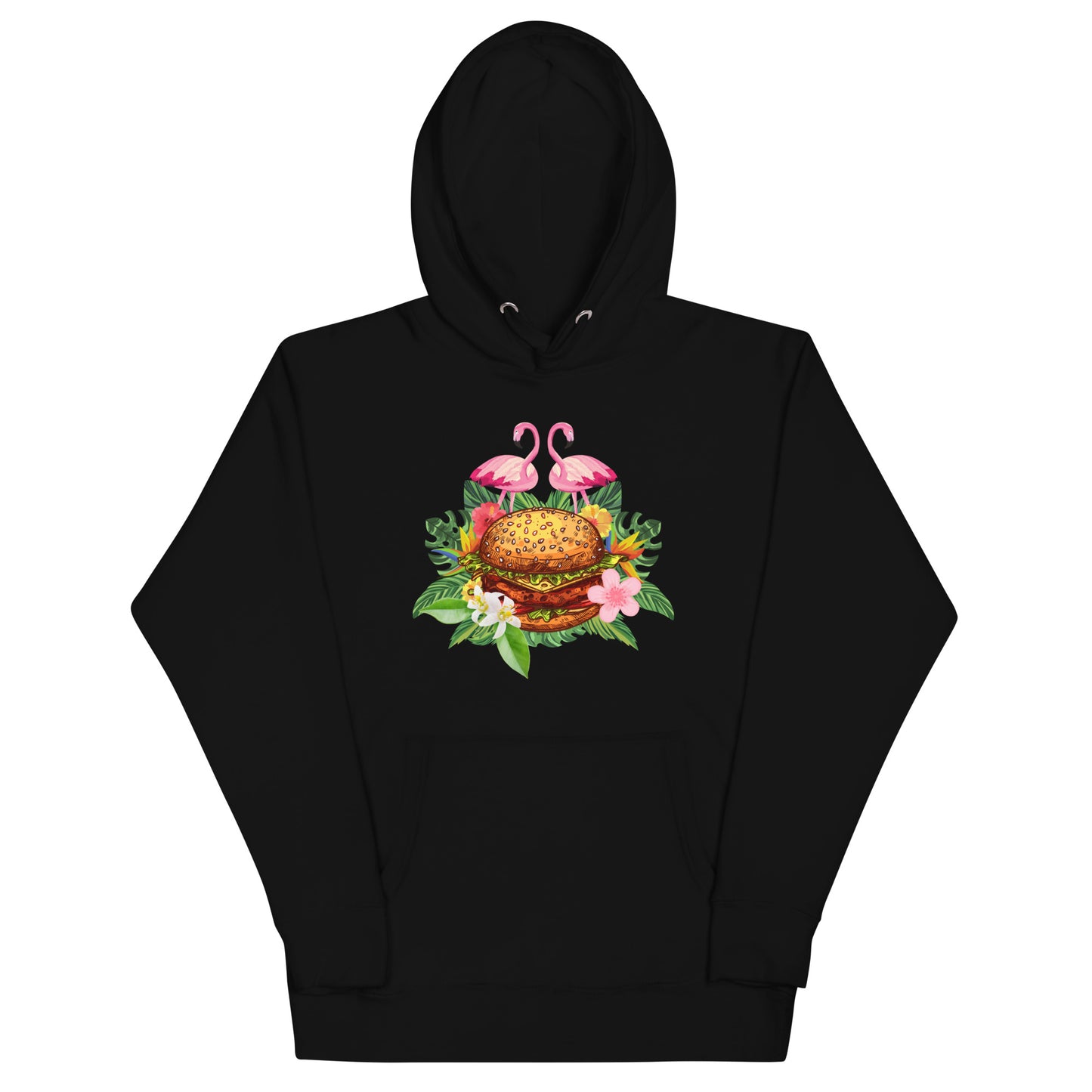 Unisex-Kapuzenpullover - Flamingos lieben Fleischkuchen