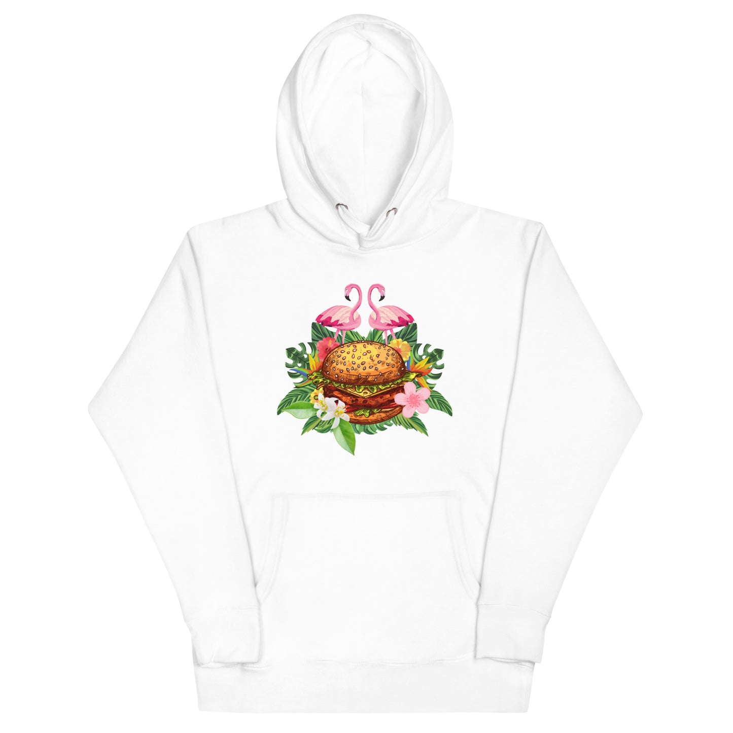 Unisex-Kapuzenpullover - Flamingos lieben Fleischkuchen