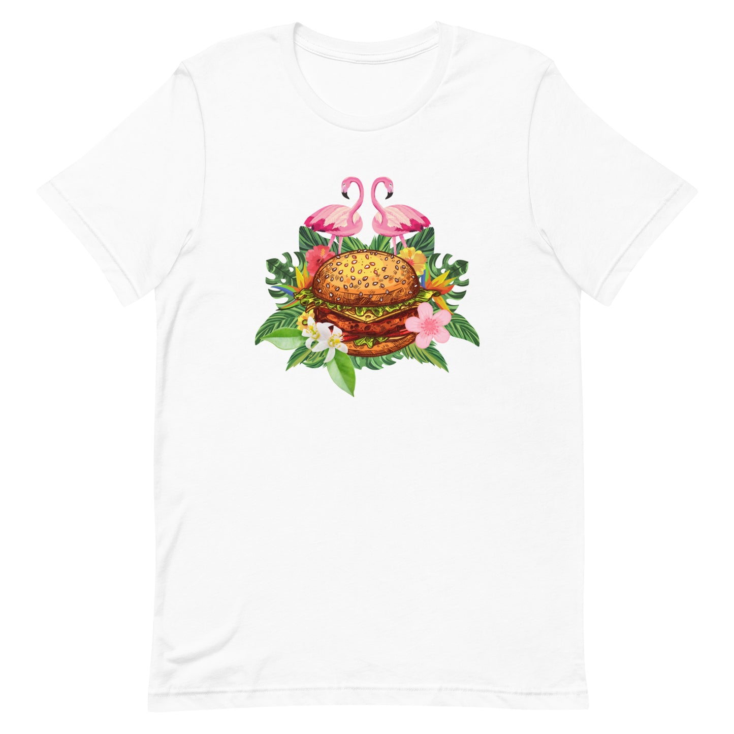 Kurzärmeliges T-Shirt für Herren - Flamingos lieben Fleischkuchen