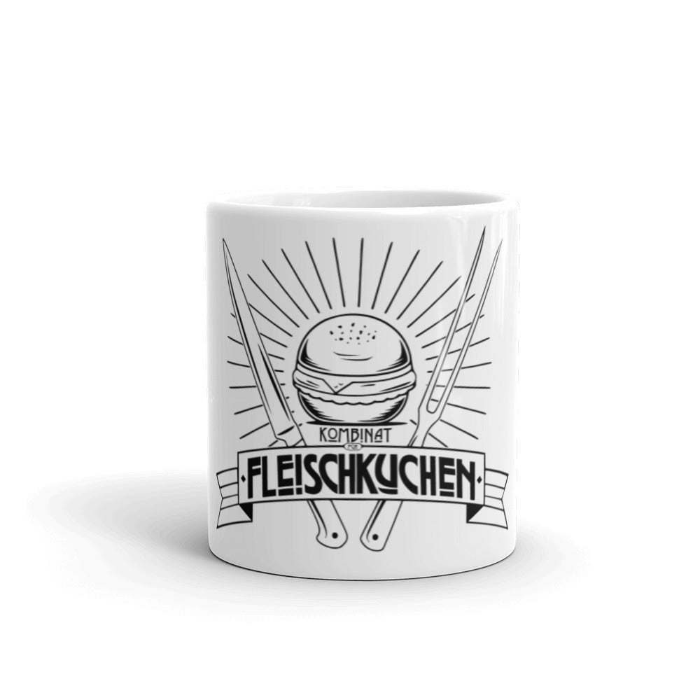 Weiße, glänzende Tasse - Kombinat Fleischkuchen Original