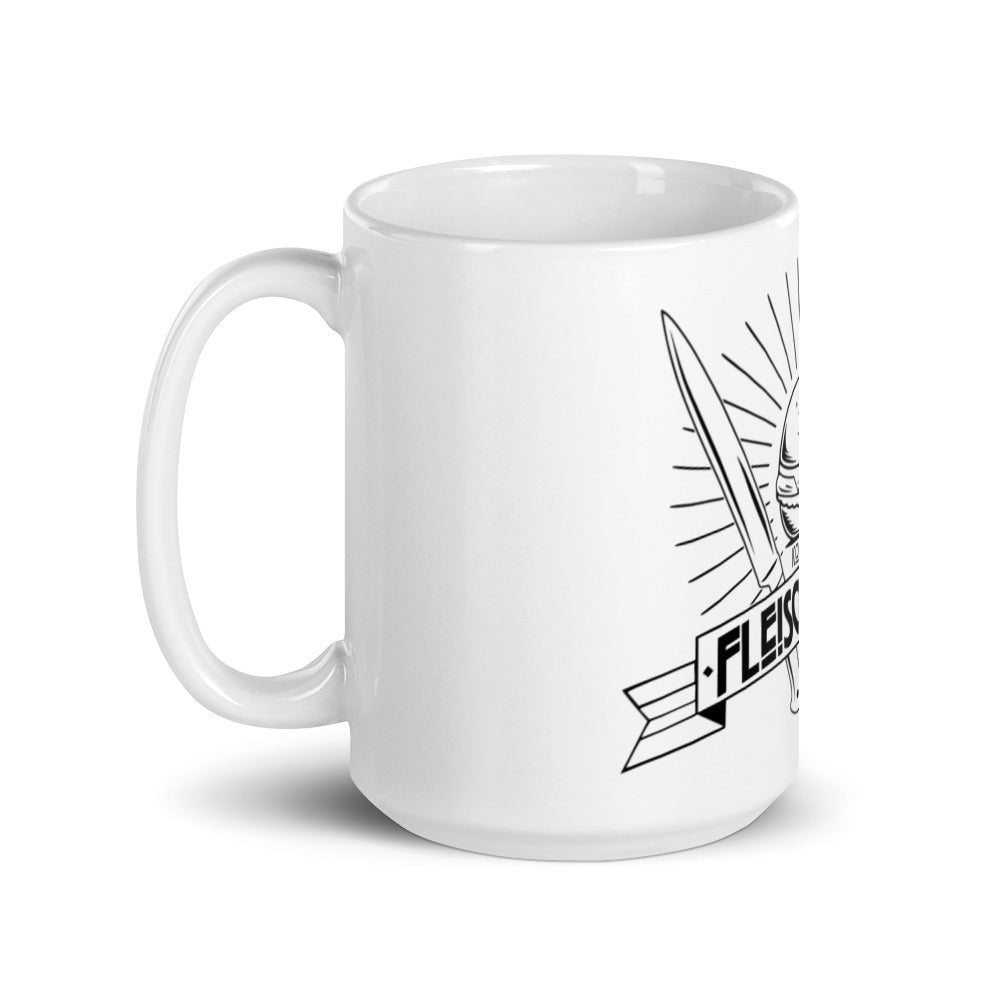 Weiße, glänzende Tasse - Kombinat Fleischkuchen Original